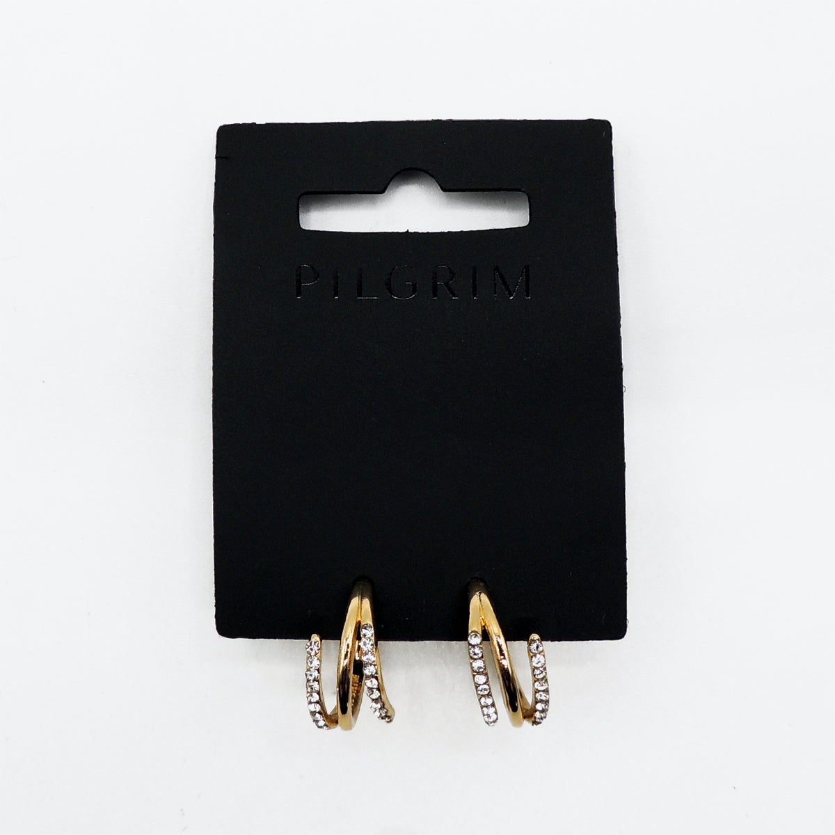 Pilgrim Serenity Crystal Deco Semi Hoops Earrings Gold Plated