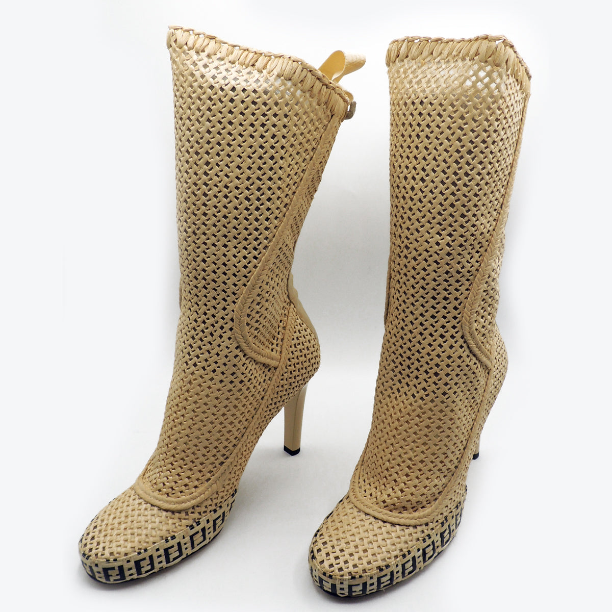 Fendi Logo-jacquard raffia boots size UK 7