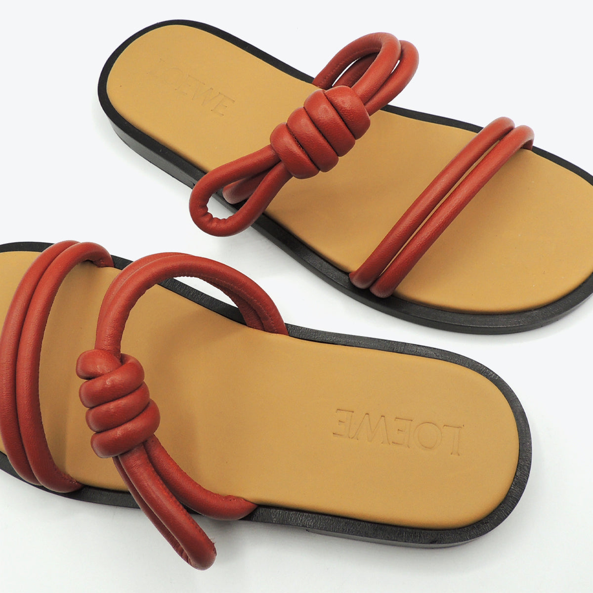 Loewe Flamenco Leather Sandals in Deep Rust Size 3