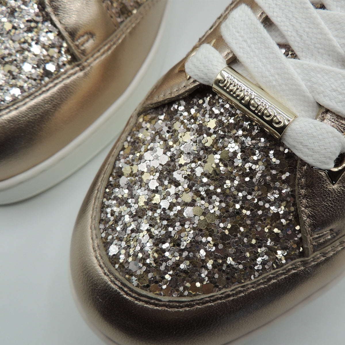 Jimmy Choo Miami Glittered Metallic Leather Sneakers Size 2