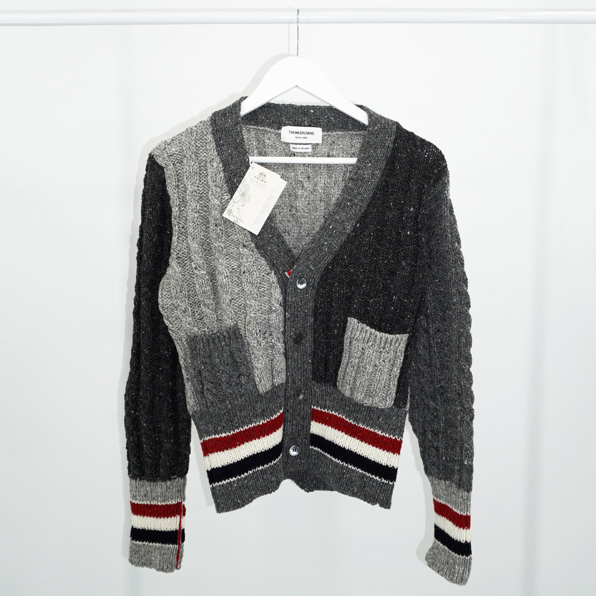 Thom Browne Stripe Men's Cable-Knit Wool/ Mohair Cardigan