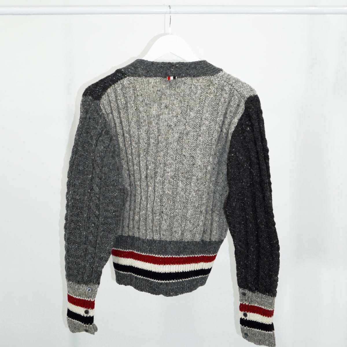 Thom Browne Stripe Men's Cable-Knit Wool/ Mohair Cardigan