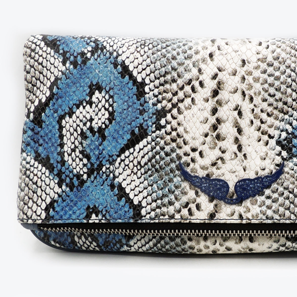 Zadig & Voltaire Nano Rock Snake Embossed Leather Crossbody Bag In Blue