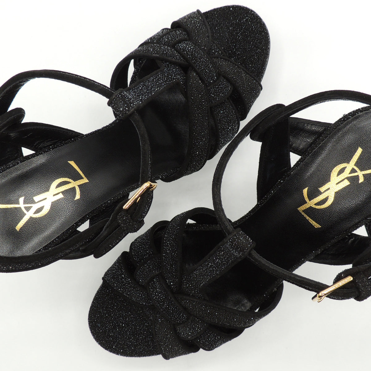 Yves Saint Laurent Black Quartz Leather Tribute 75 Sandals, UK size 5.5