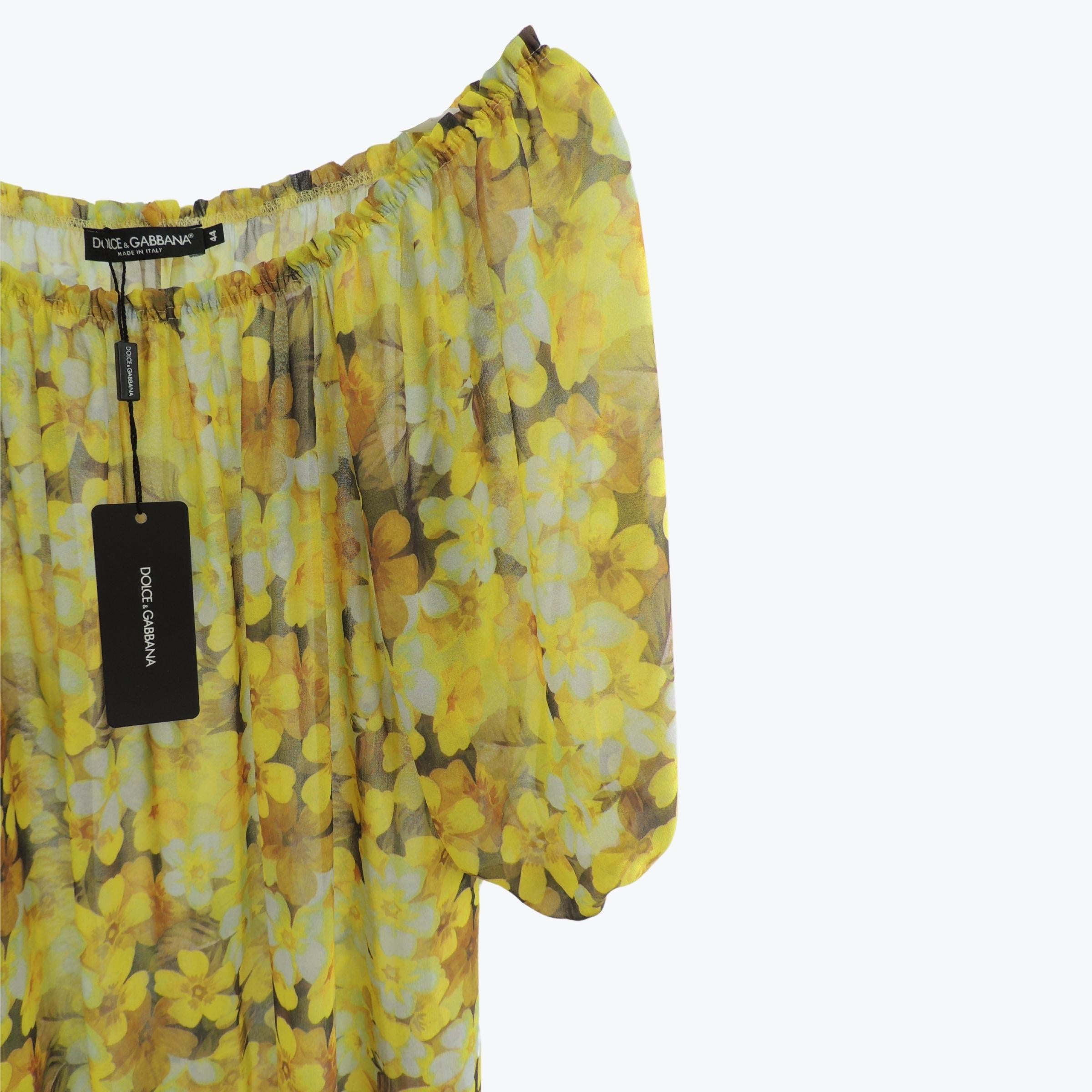 Dolce & Gabbana Floral Transparent Blouse in Yellow UK 16