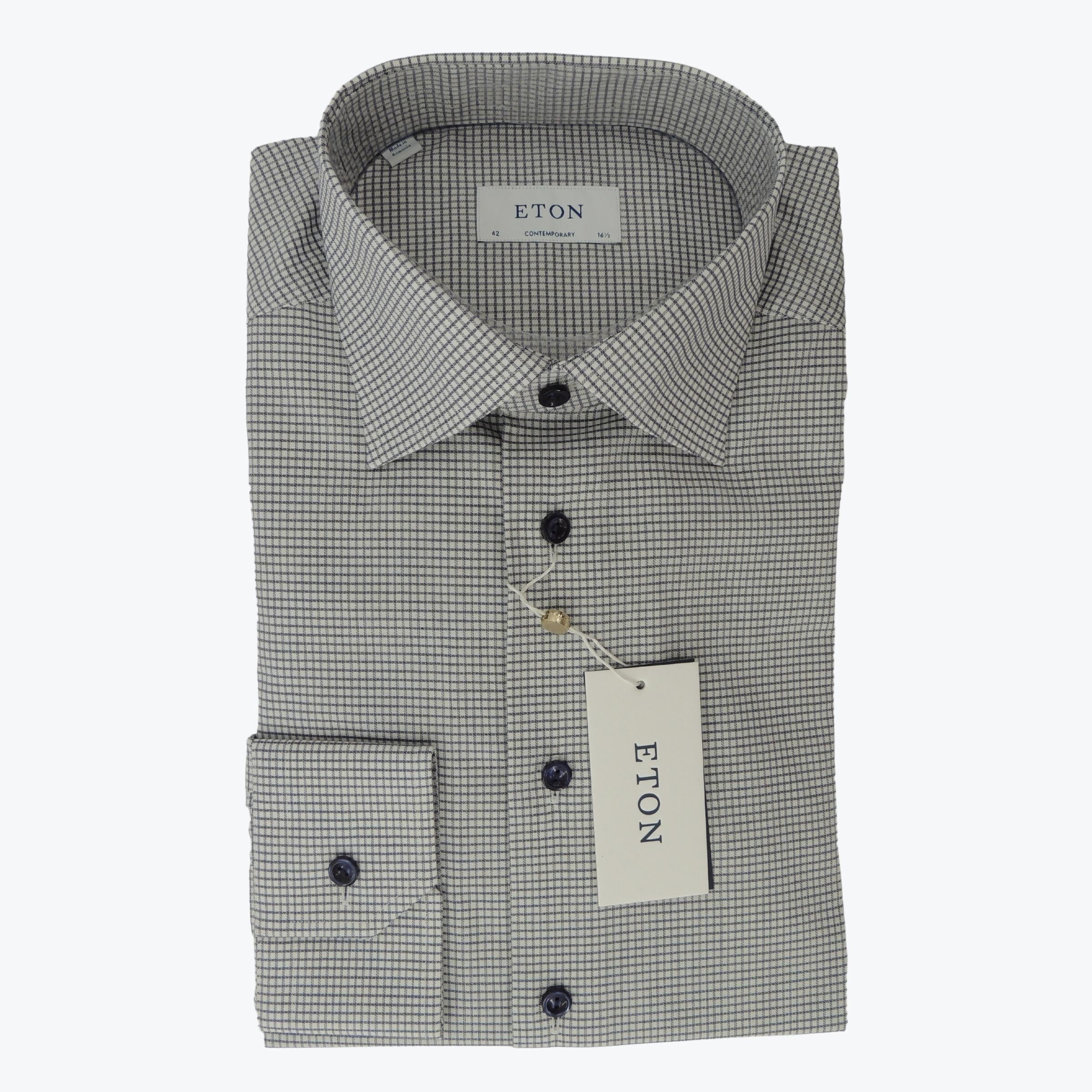 Eton Men's Contemporary Fit Shirt, Black Micro Check, Size 39/15½