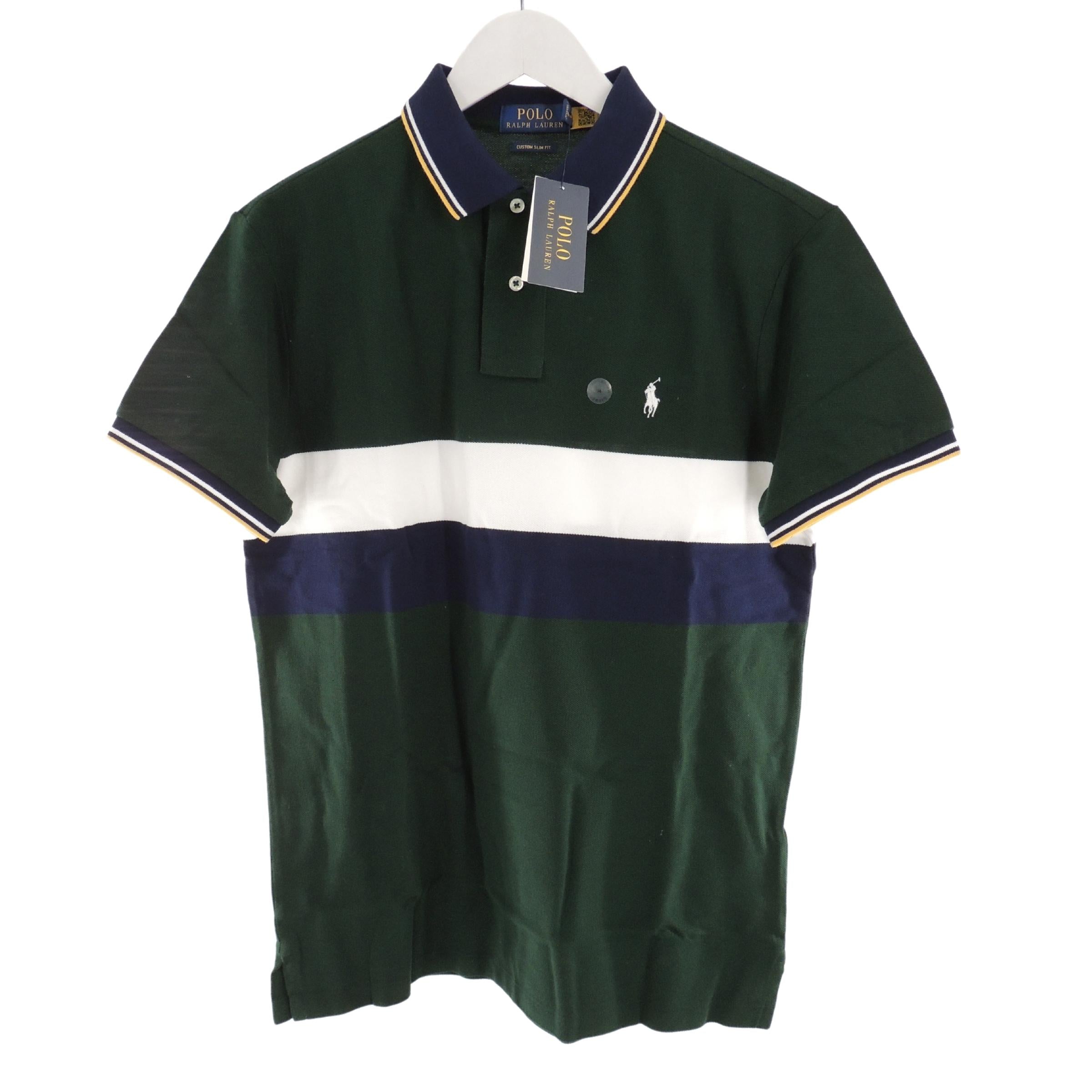 Polo Ralph Lauren Polo Shirt Custom Slim Fit in Green/Blue/White Medium