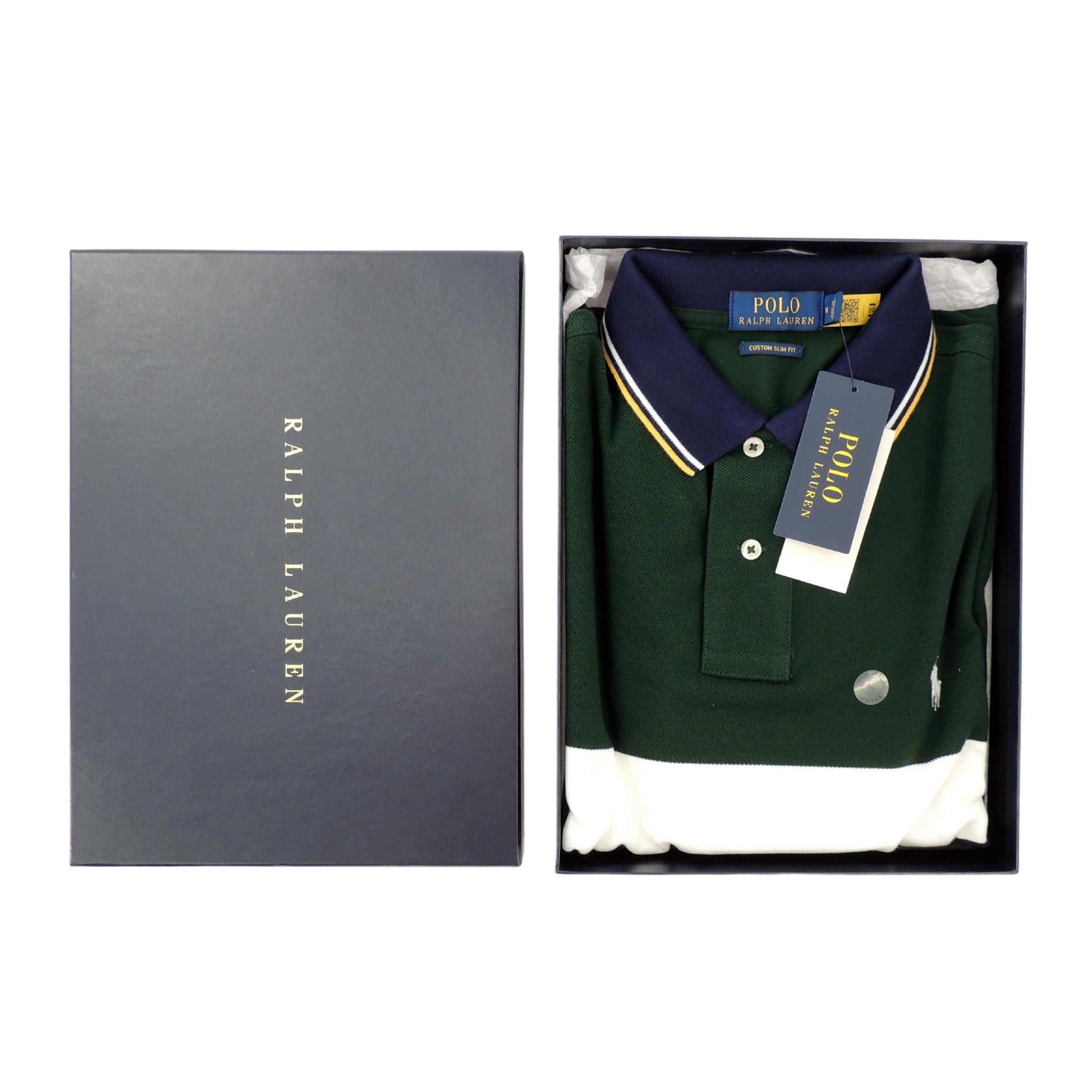 Polo Ralph Lauren Polo Shirt Custom Slim Fit in Green/Blue/White Medium