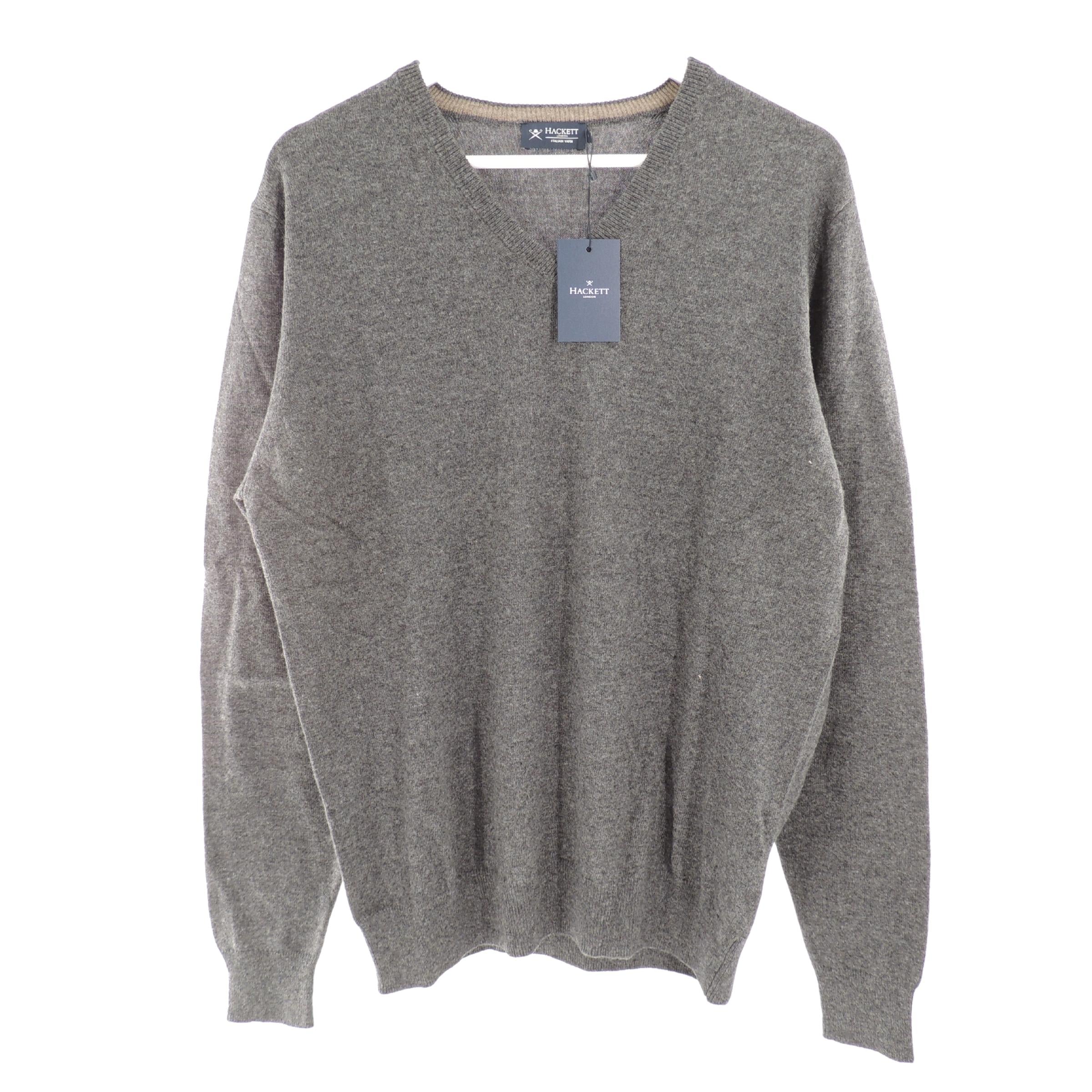 Hackett Wool Cashmere Mix V-Neck Jumper in Charcoal Grey Large