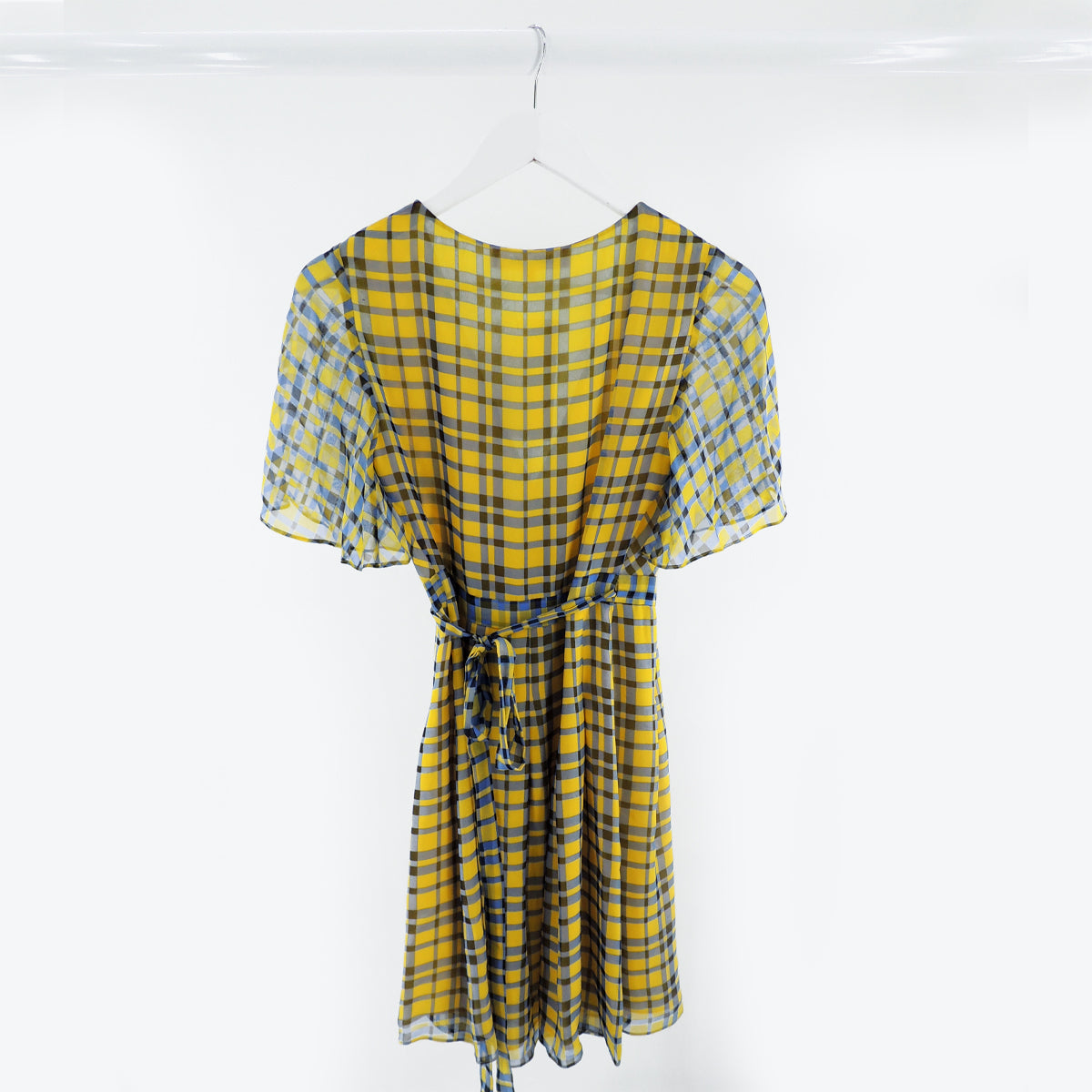 Diane Von Furstenberg Yellow Blue Gingham Wrap Dress Silk size UK 4