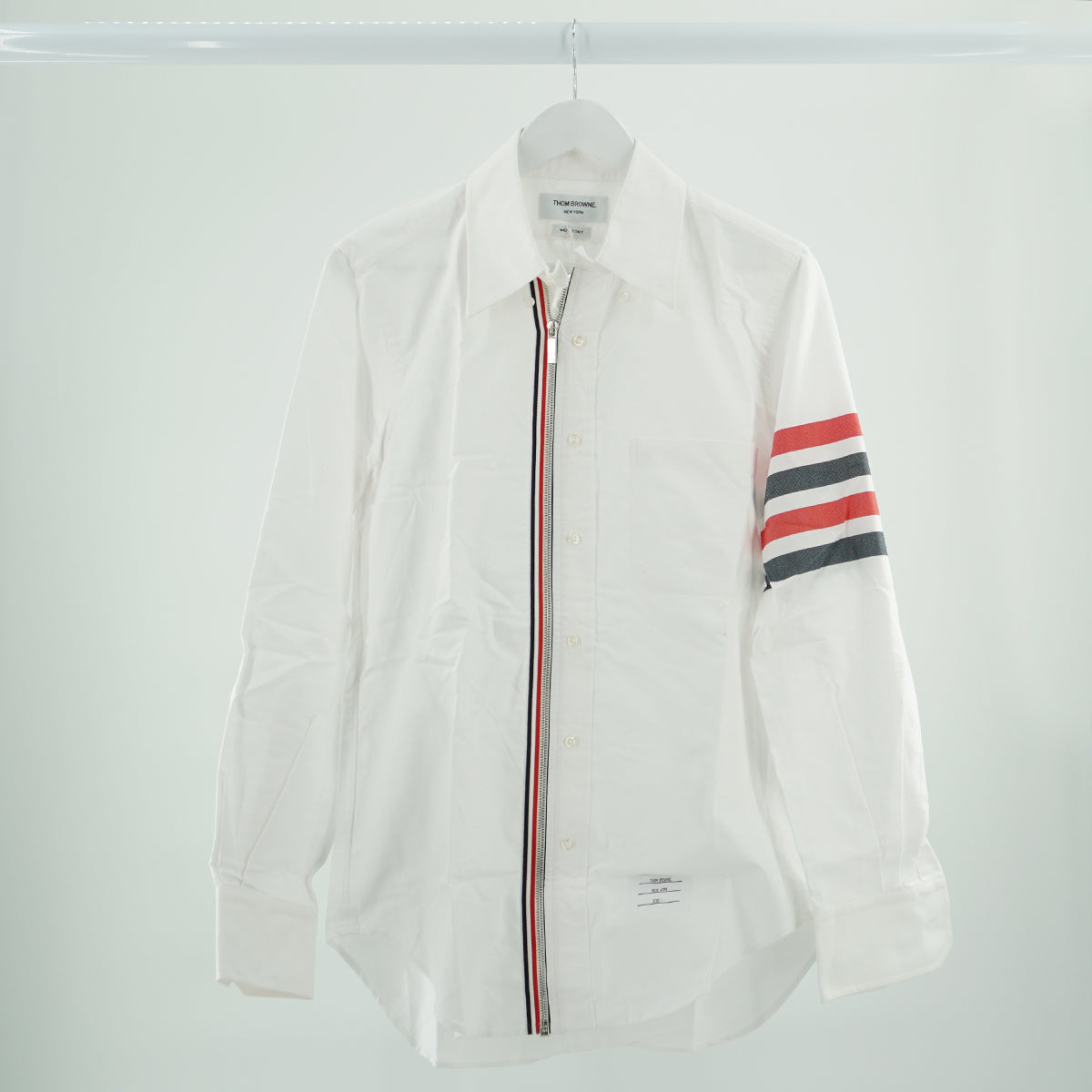 Thom Browne Striped Trim Cotton ZIP  Shirt in White Small