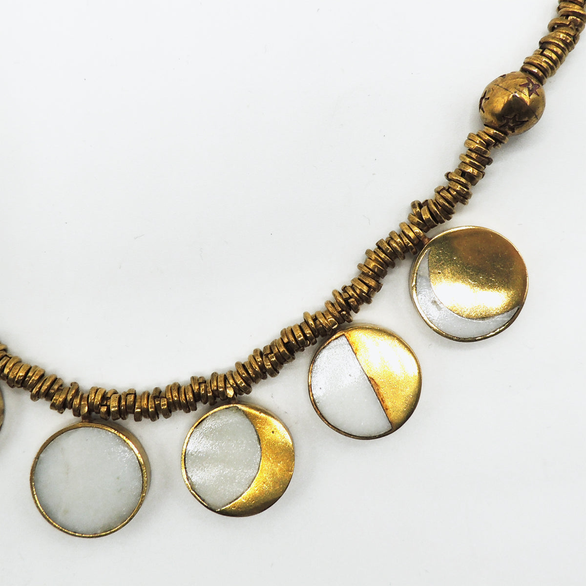 Kyleigh Moon Phase Necklace | Handcrafted White Quartz and Matte Gold Plate Finish Brass