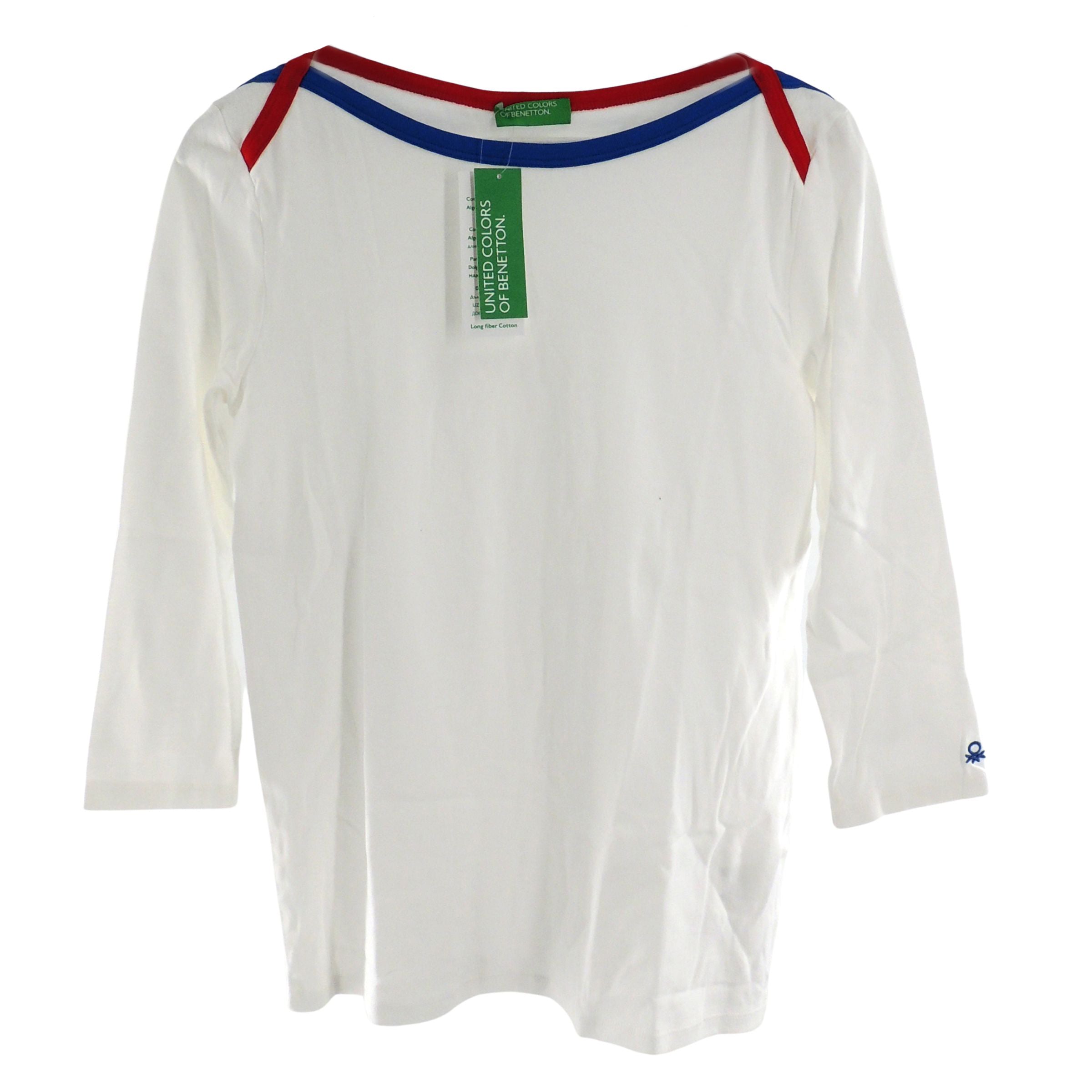 Benetton Long Sleeve Cotton T-Shirt in White Large