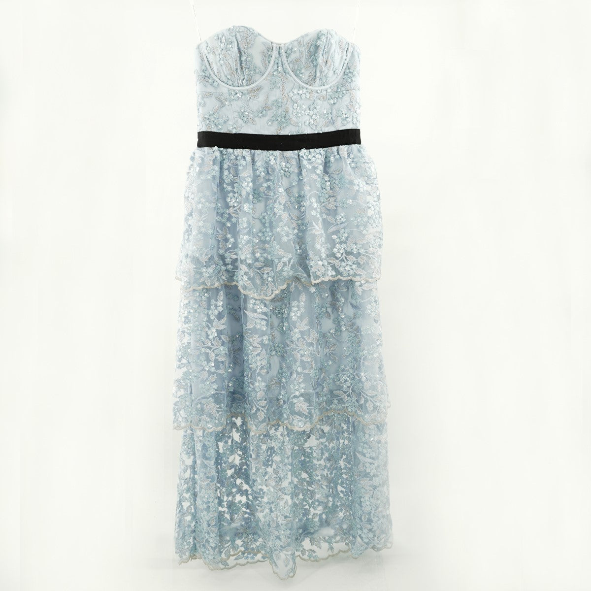 Self-Portrait Blossom Mesh Embellished Midi Dress in Blue - UK 12