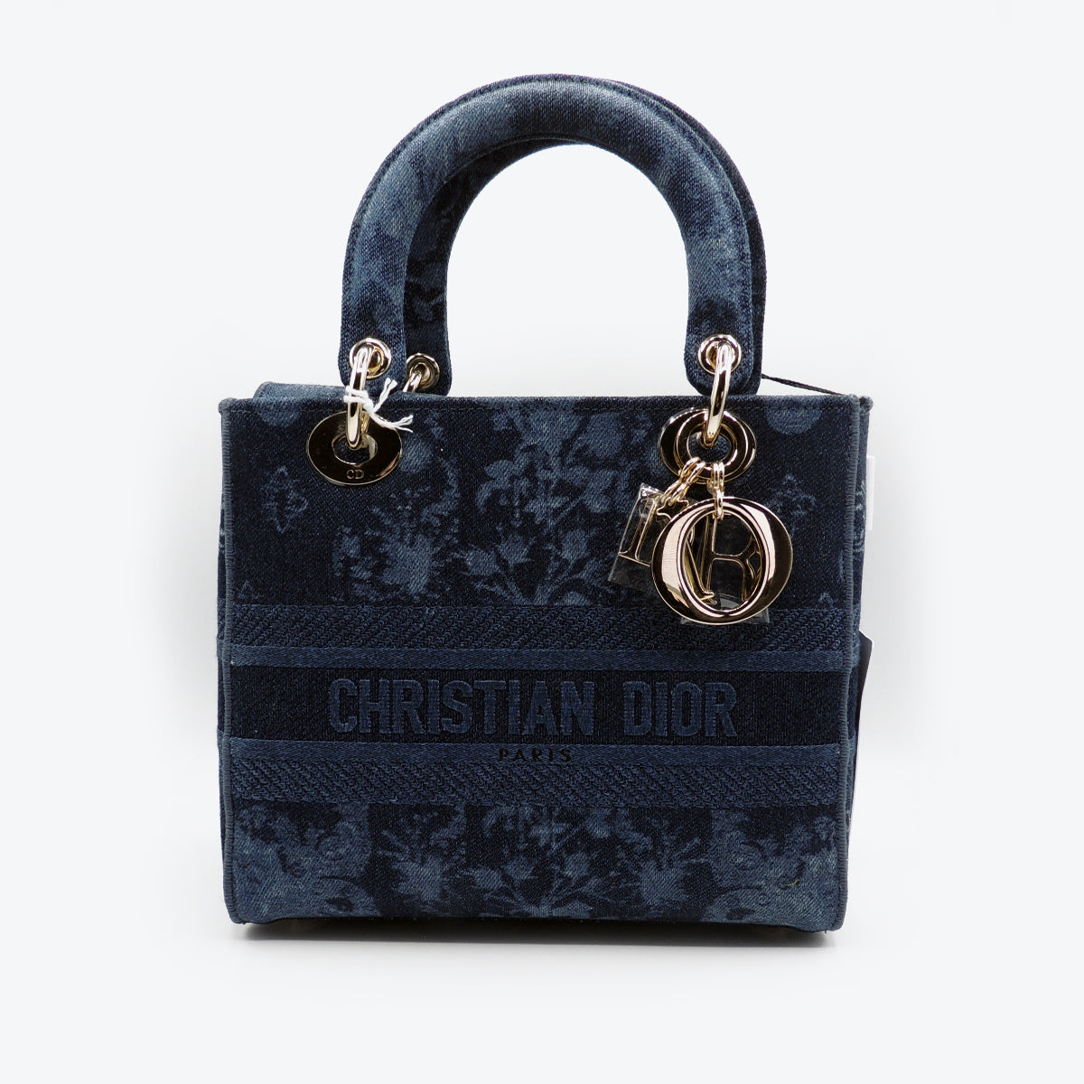 Christian Dior Denim Flowers Embroidered Medium Lady D-Lite Blue